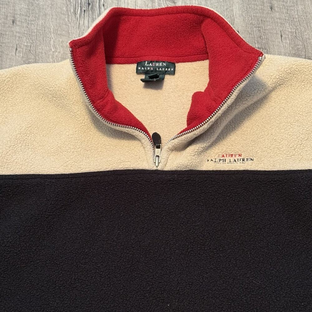 Lauren Ralph Lauren 1/4 Zip Fleece Pullover Women Medium Black Beige Quarter USA - Picture 8 of 8